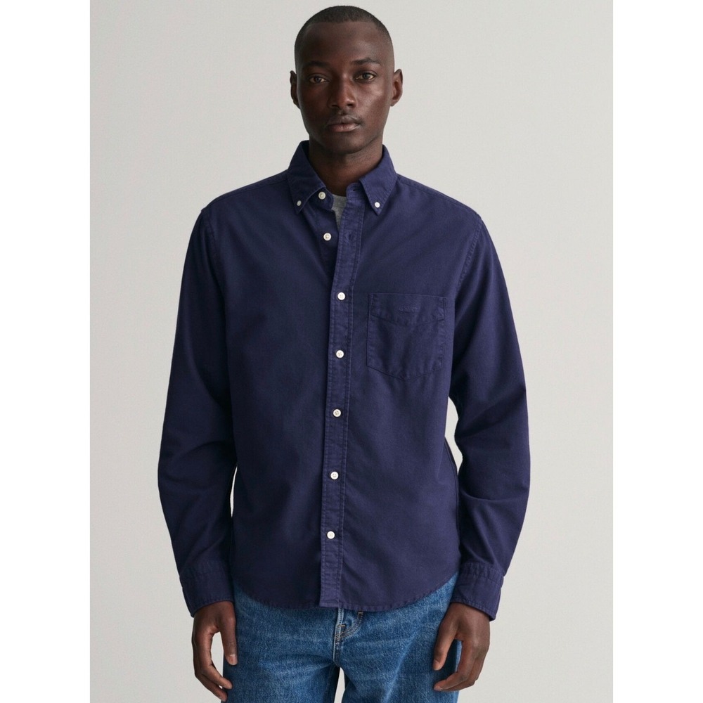 Gant Mens Slim Fit Navy Blue Cotton Silk Cashmere Button‎ Down Shirt Medium M